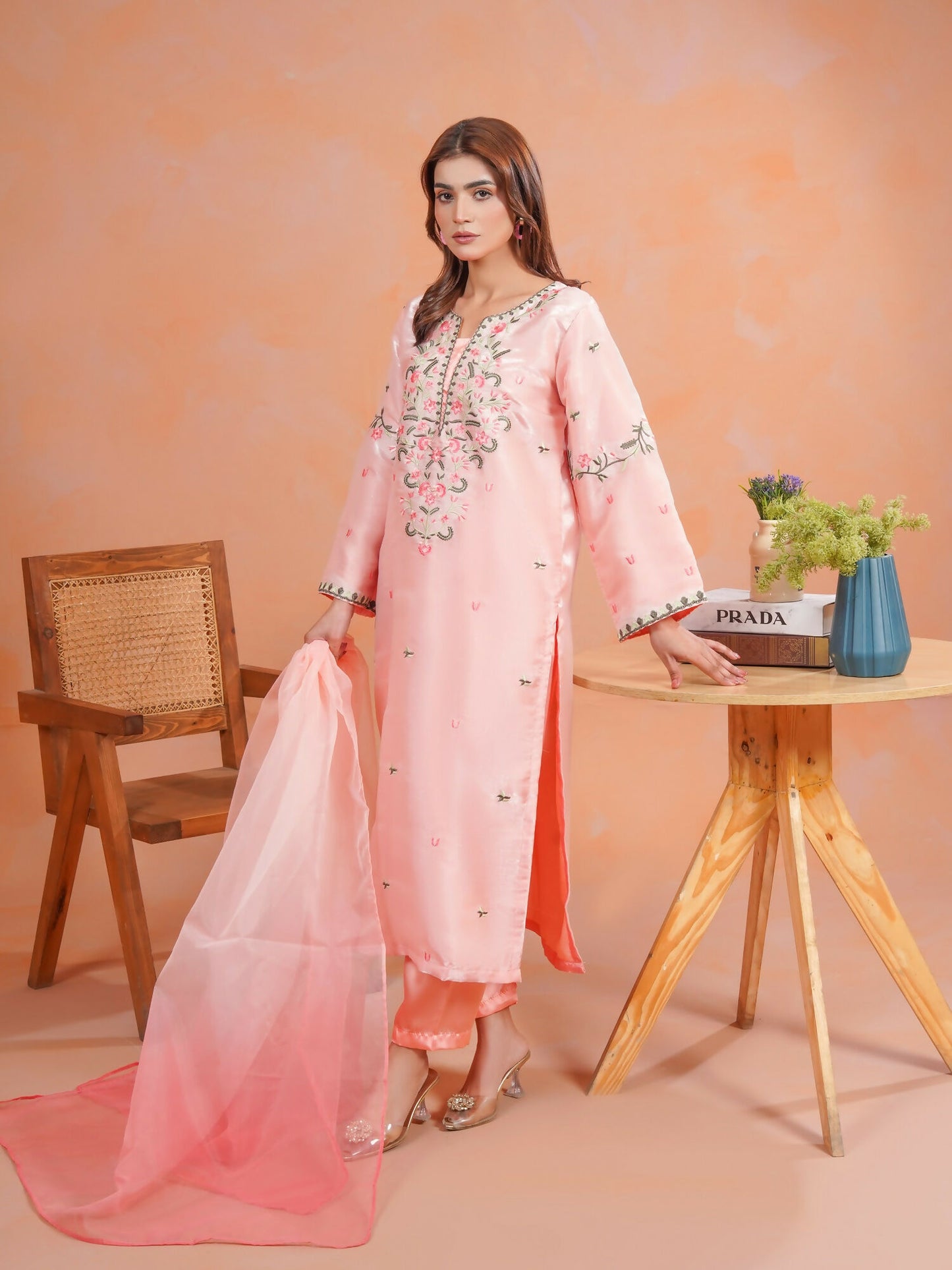 Tawakal Closet Sheesha Silk Embroidered Stitched 3-Piece Suit-Aria
