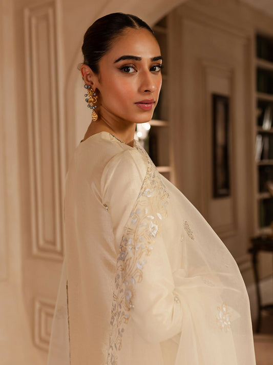 Allure By IH Luxury Pret Raw Silk Embellished Stitched 3-Piece Suit-Charlie