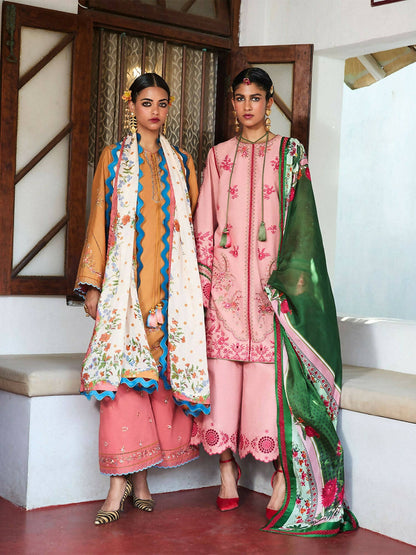 Jugnu by Hussain Rehar SS'25 Cotton Embroidered Unstitched 3-Piece Suit-Nal