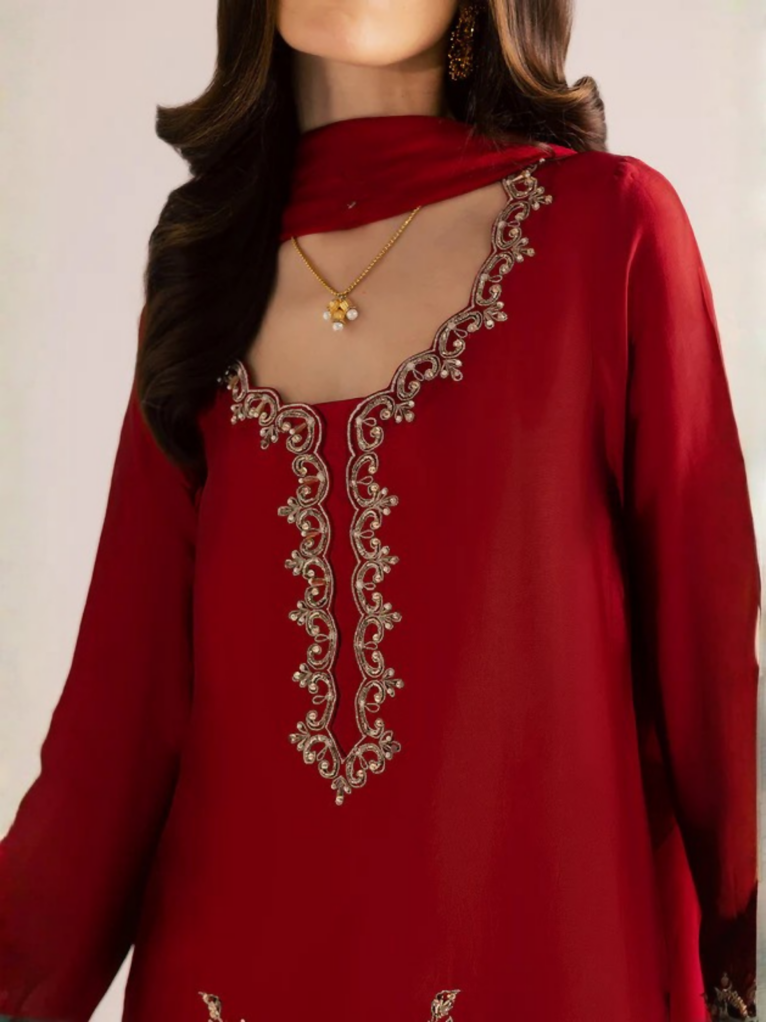 Allure By IH Silver Night Tussel Silk Embroidered Stitched 3-Piece Suit-Rose Wood