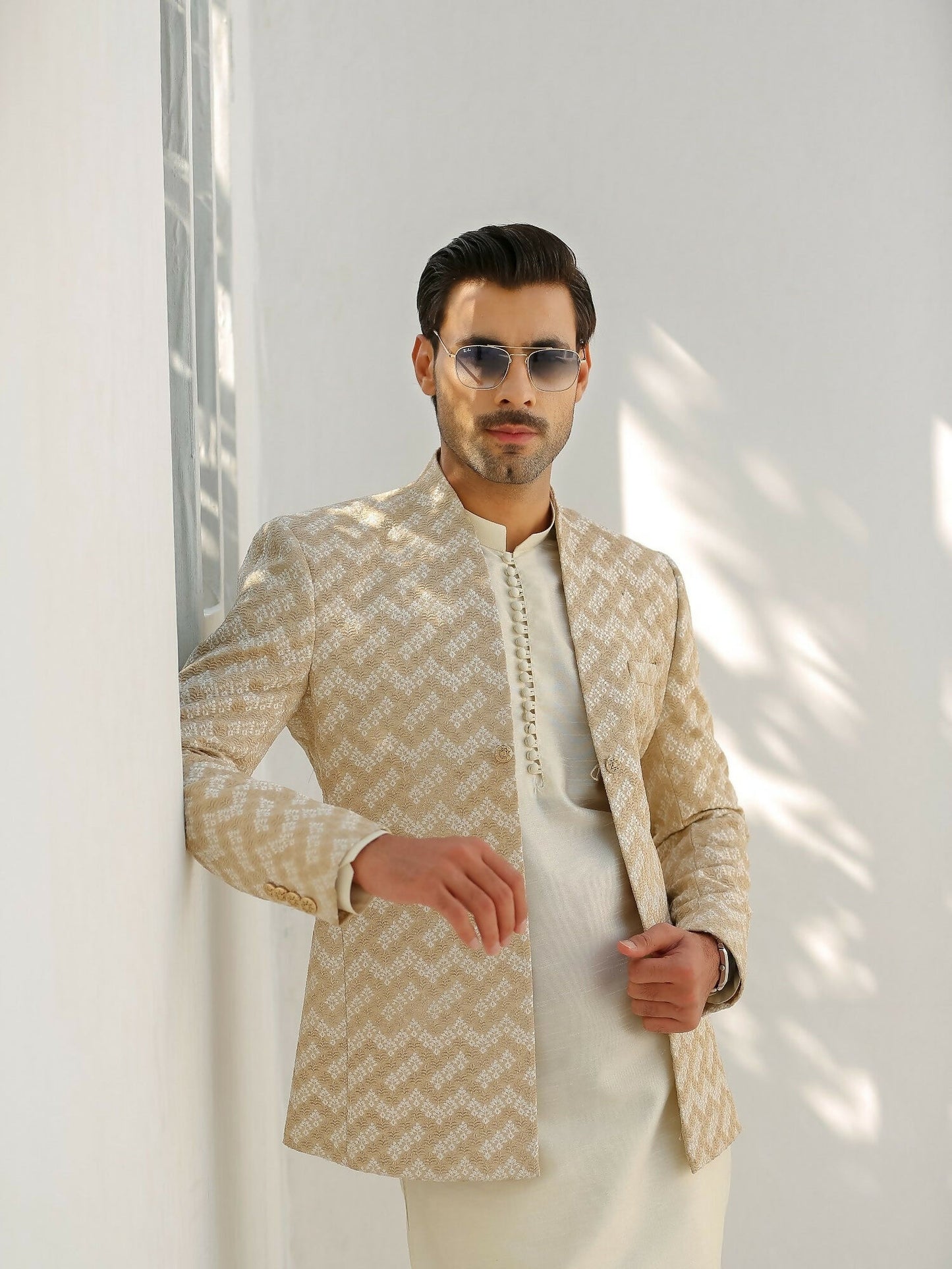 Gem Garments Afsanah Raw Silk Embroidered Prince Coat-Taha