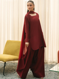 Mannat Clothing Suave Edit Raw Silk Stitched Suit-Claret