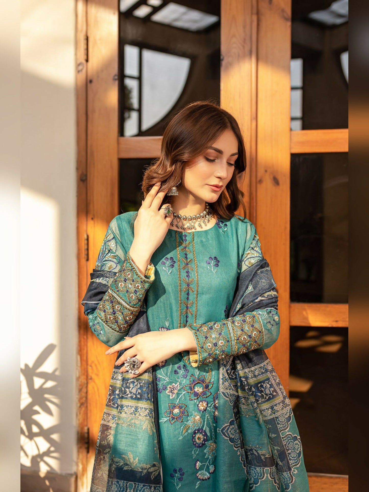 Panache Apparel Organza Net Embroidered Stitched Suit-Misty