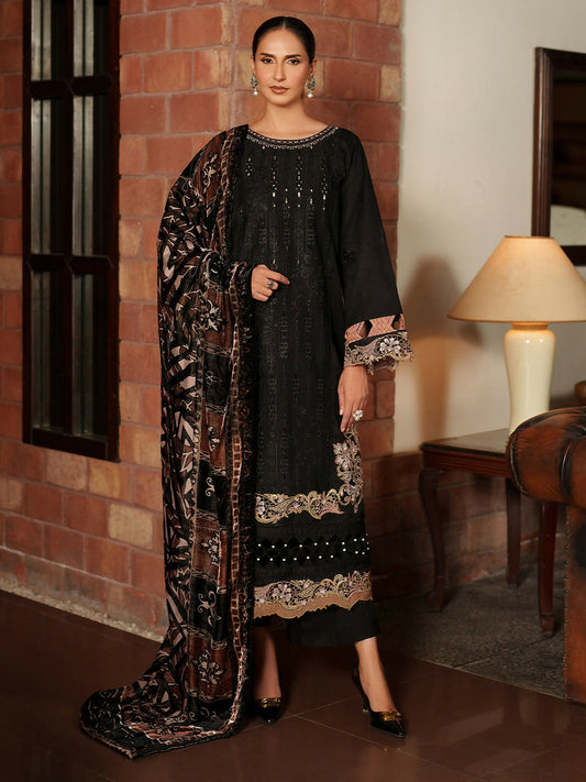 Parishay Panache Winter Corduroy Embroidered Stitched 3-Piece Suit-PNE-10