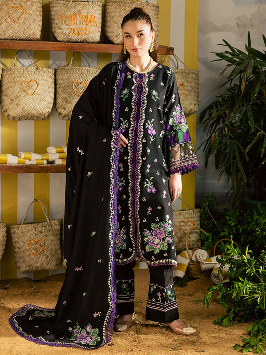 Mahnur Kaia Slub Linen Embroidered Stitched 3-Piece Suit-K- 02