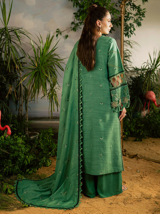 Mahnur Kaia Slub Linen Embroidered Stitched 3-Piece Suit-K- 05