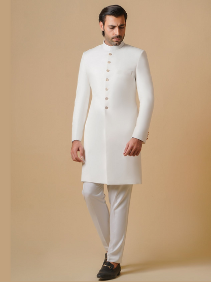 Gem Garments Janaan Jacquard Sherwani-Regal Ivory