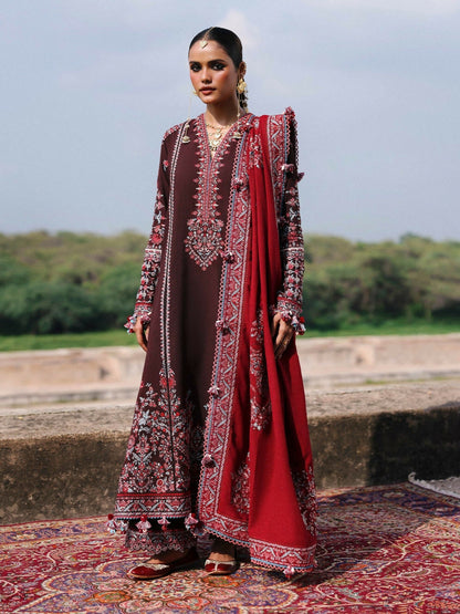 Hussain Rehar Karandi'25 Embroidered Unstitched 3-Piece Suit-Pari-Brown