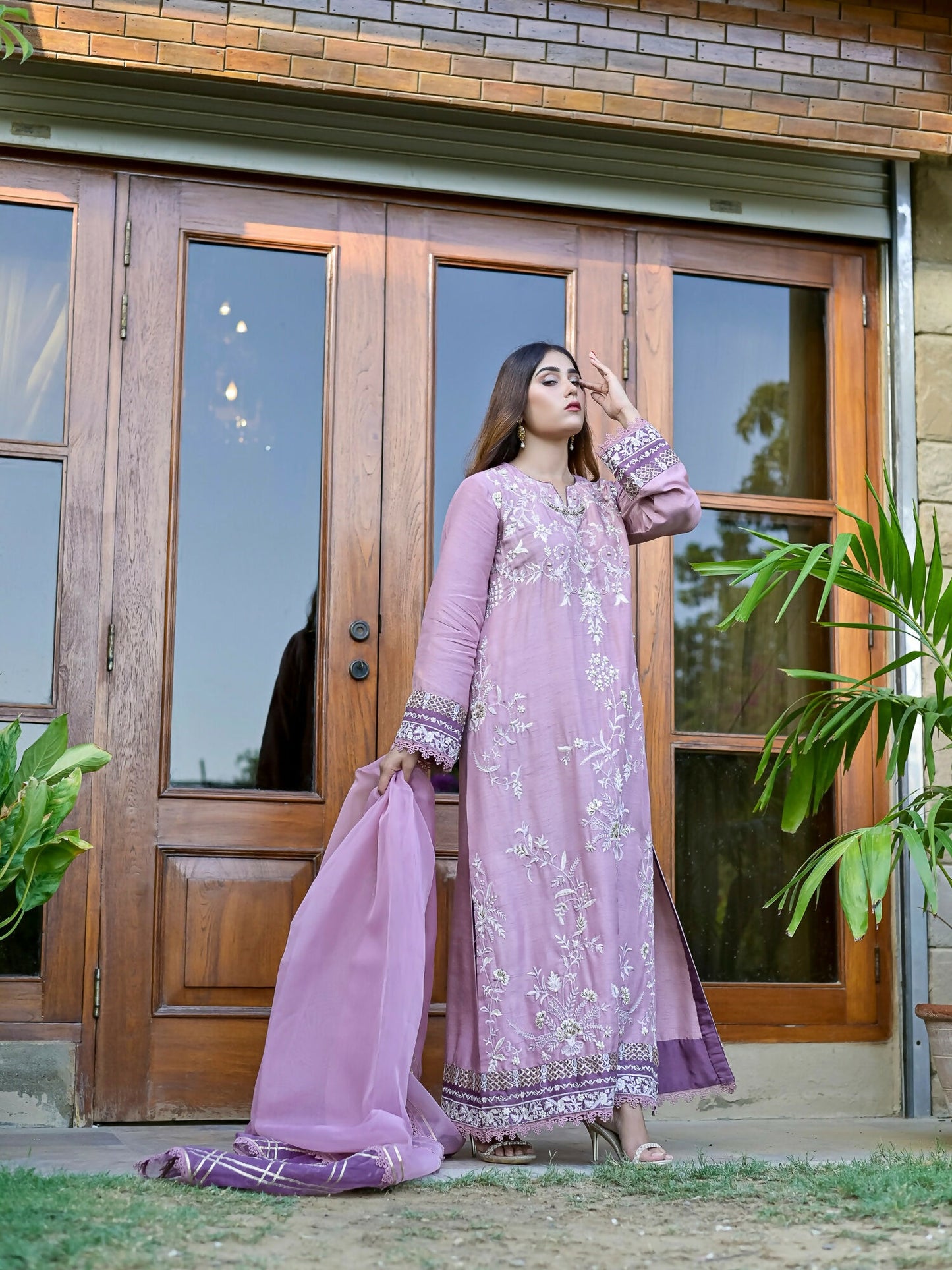 Farooq Hameed Studio Korean Raw Silk Embroidered Stitched 3-Piece Suit-Rhea