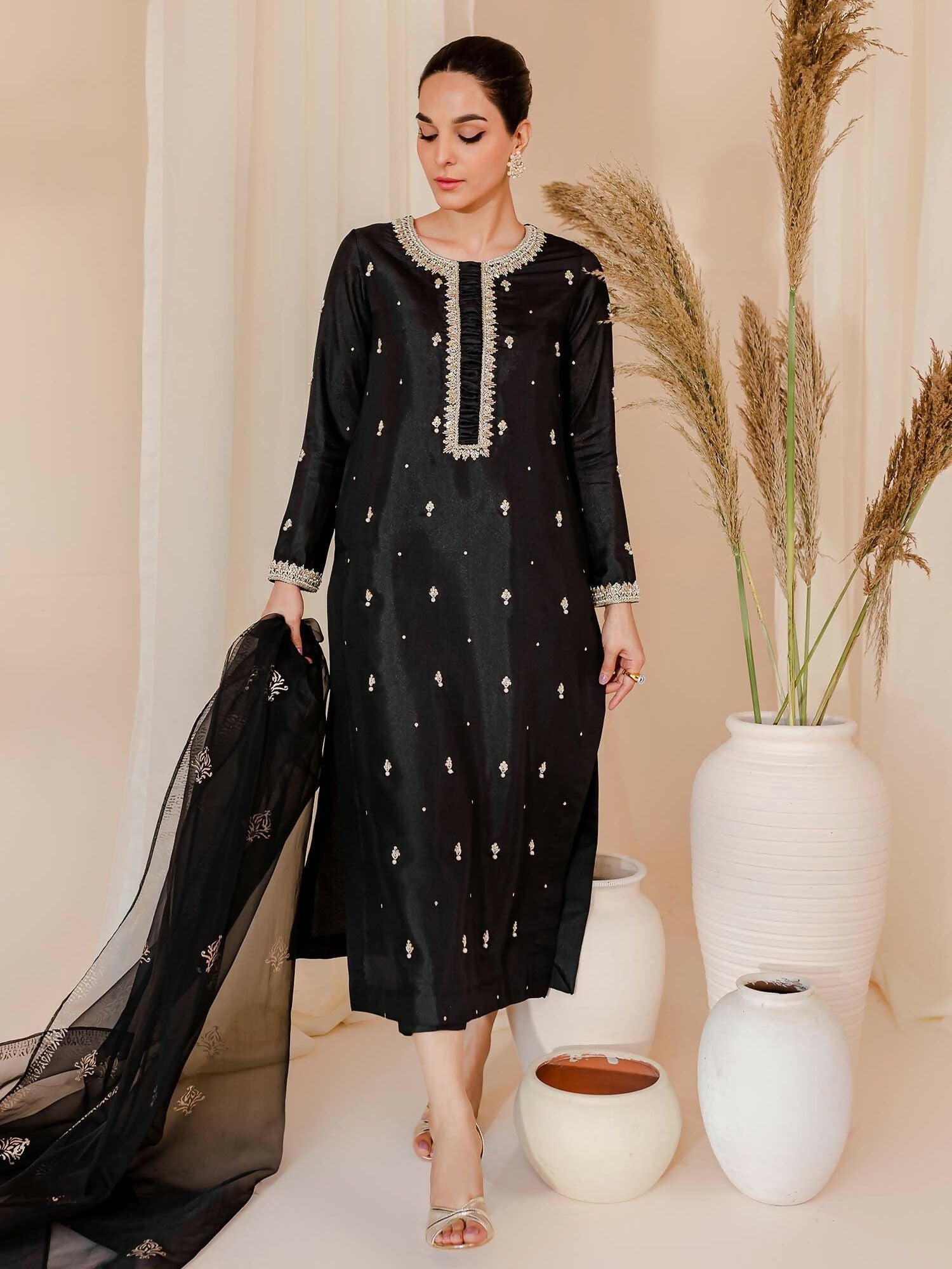 Allure By IH Raw Silk Embellished Stitched 3-Piece Suit-Soul