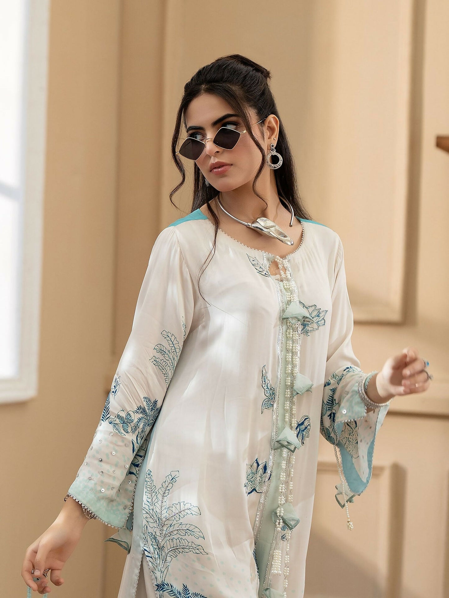 Shiza Hassan Miha Luxury Pret Pure Grip Embellished 2-Piece Suit-Garden Glad