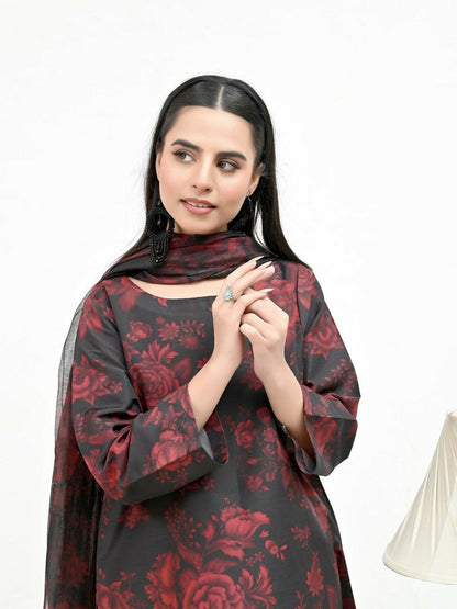 Imran Aftab Valentine's Day Raw Silk Printed Stitched 3-Piece Suit-IAVD 02