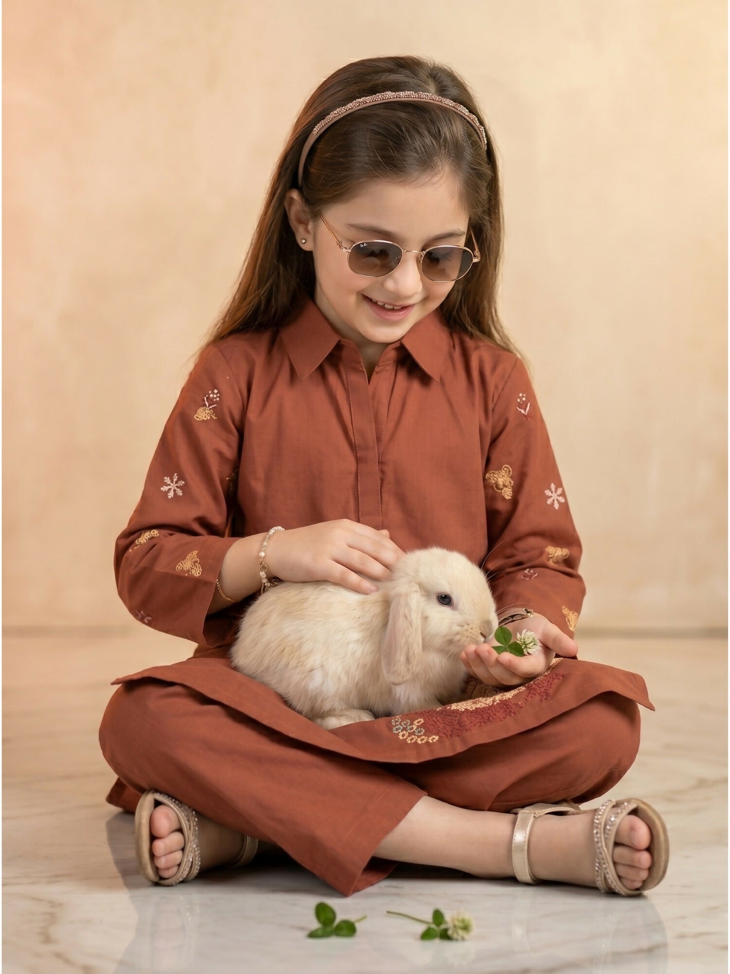 Velvour Girls Cotton Embroidered Co-Ord Set-VG216-B