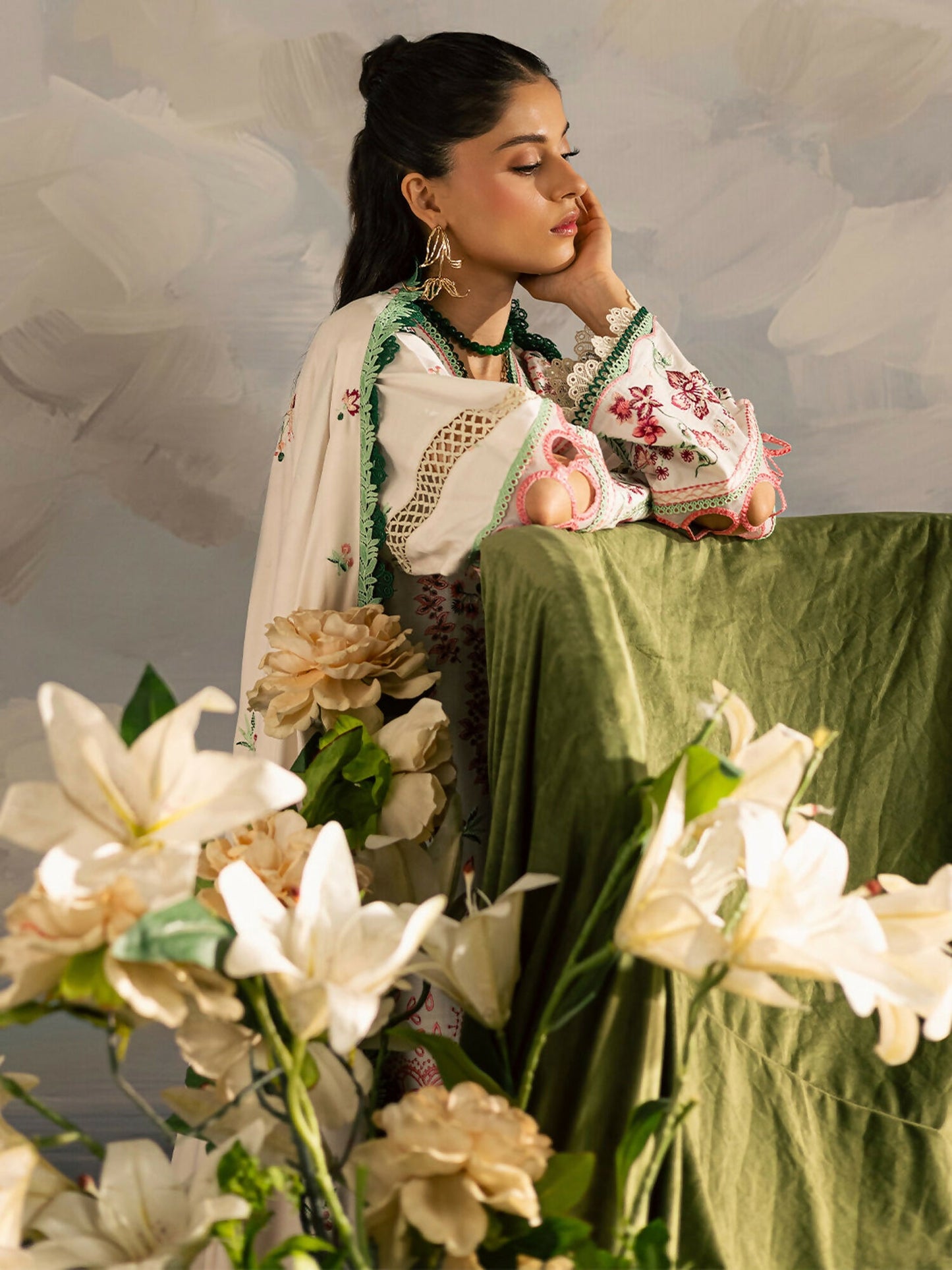 Mahnur Kaia Slub Linen Embroidered Stitched 3-Piece Suit-K- 11
