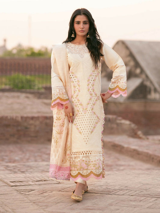 Parishay embroidered lawn front with intricate neckline and borders – unstitched 3-piece suit