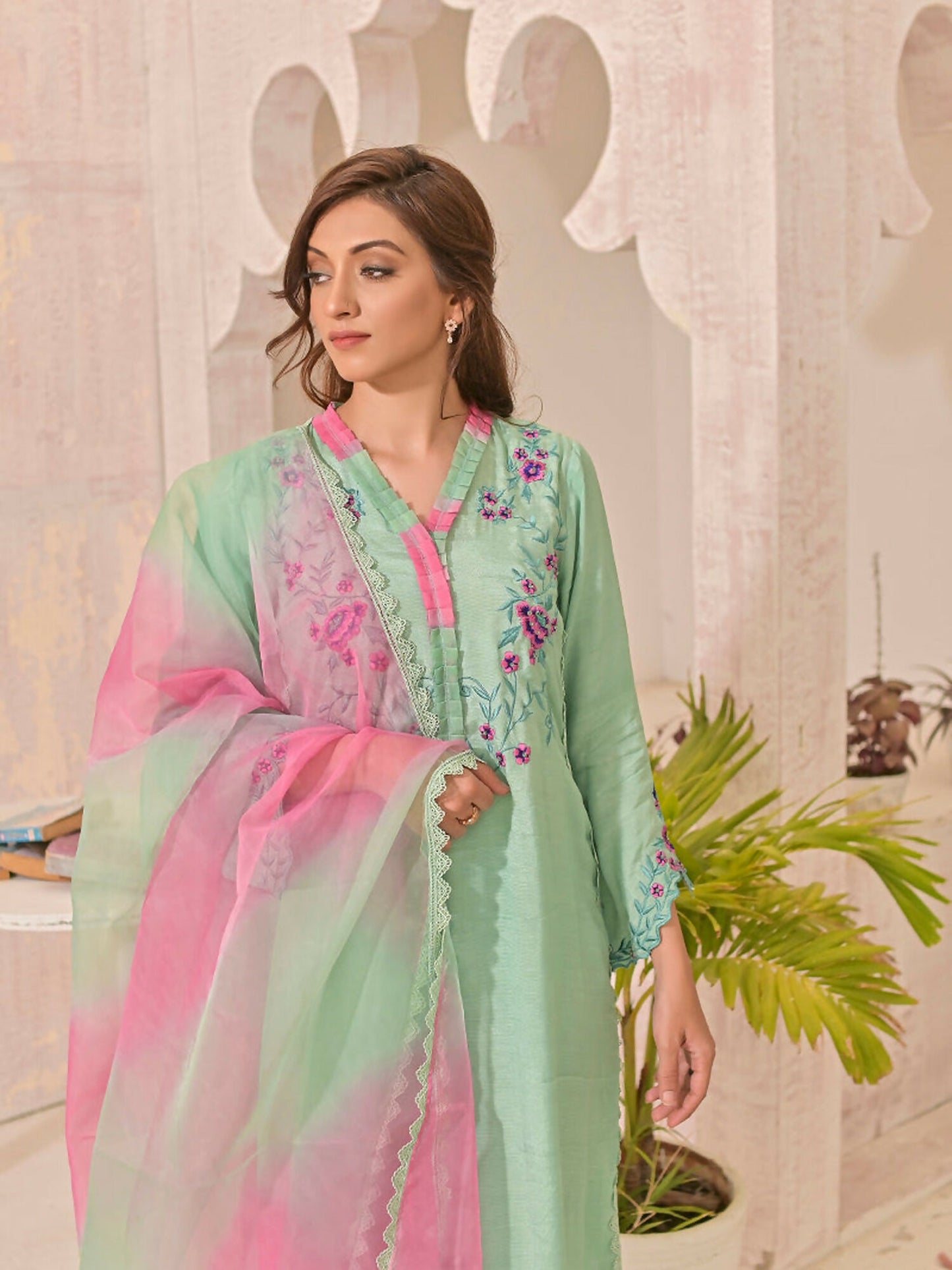 Ruby's Couture Panache Raw Silk Embellished Stitched 3-Piece Suit-Alayana