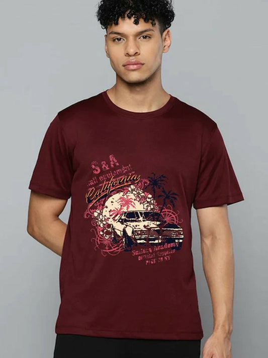 Maroon Jupiter Printed California Beach Graphic Tee-Shirt-14460
