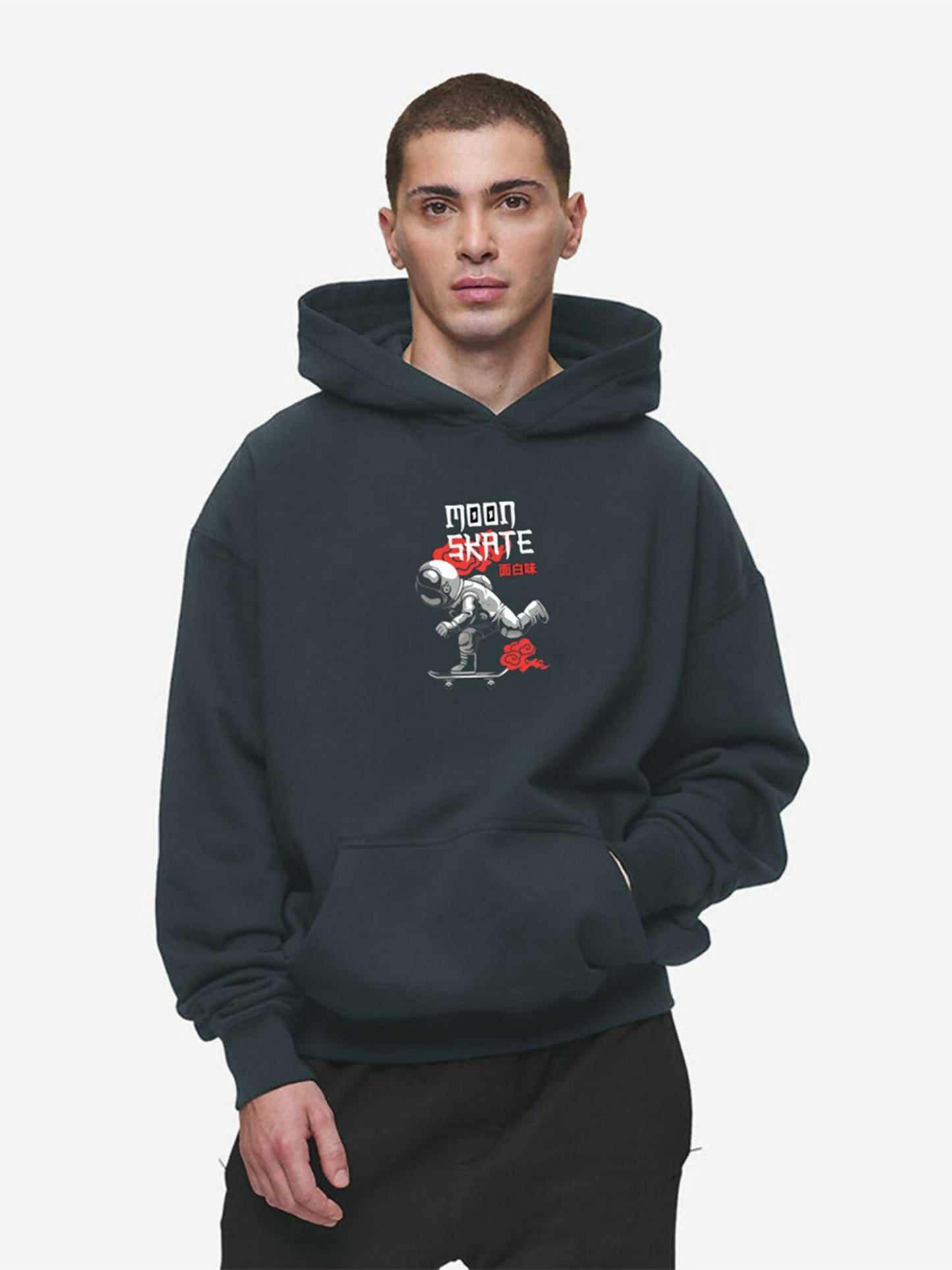 Grey Jupiter Oversized Skate On Space Printed Hoodie-14868