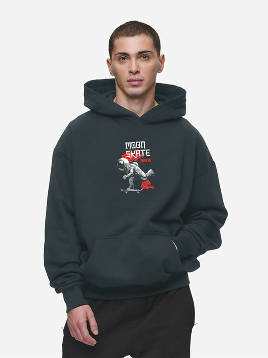 Grey Jupiter Oversized Skate On Space Printed Hoodie-14868