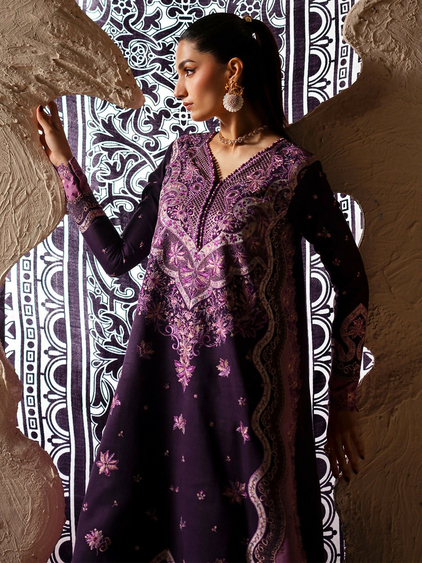 Binilyas Saqqara Kotrai Embroidered Stitched 3-Piece Suit-163-B