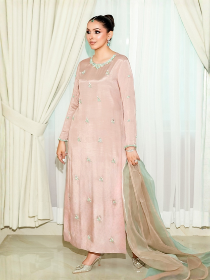 Allure By IH Fashion Calling Raw Silk Embellished Stitched 3-Piece Suit-May