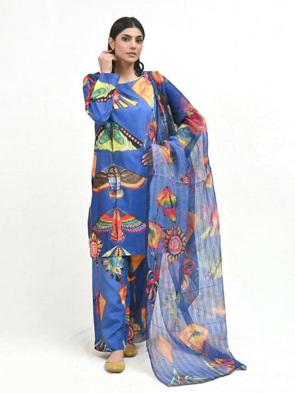 Imran Aftab Basant Mela Raw Silk Printed Stitched 3-Piece Suit-IARP 03