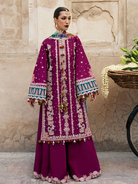 Plum Hussain Rehar Luxury Lawn Embroidered Unstitched 3-Piece Suit-Kahei