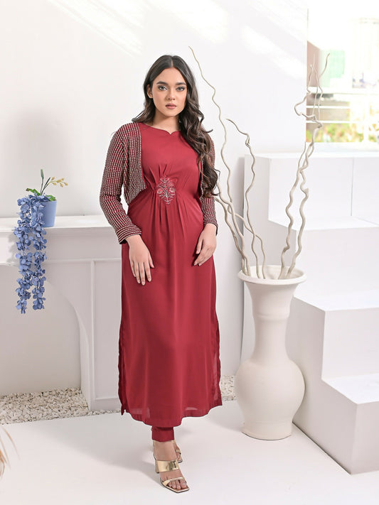 Ruby's Couture Haute & Chic Georgette Embroidered Kaftan Set-Valentina