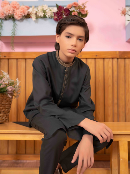 Velvour Boys Cotton Embroidered Stitched Kurta Trouser Suit-VB171-B