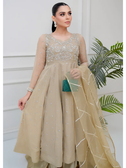 Allure By IH Lehr Chiffon Embroidered Lehenga-Oat