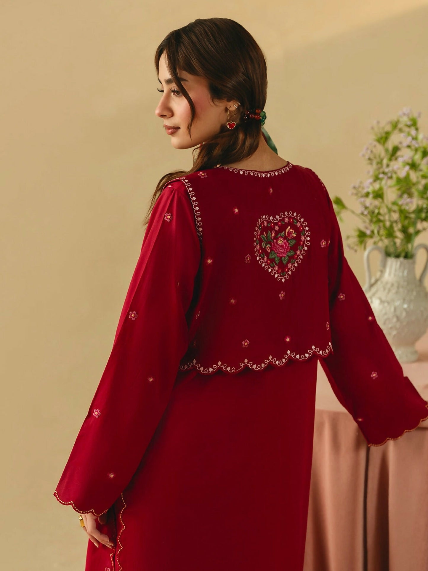 Mannat Clothing Boho Summer'26 Cotton Embroidered Stitched Suit-Deep Rose