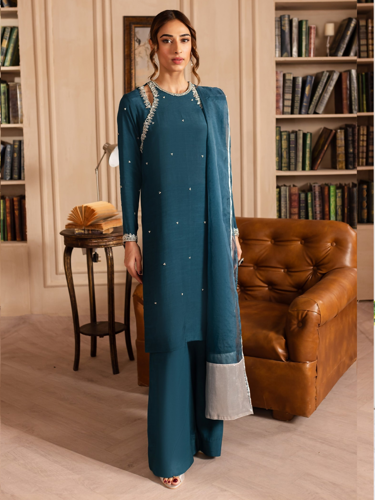 Allure By IH Luxury Pret Raw Silk Embellished Stitched 3-Piece Suit-Lucine