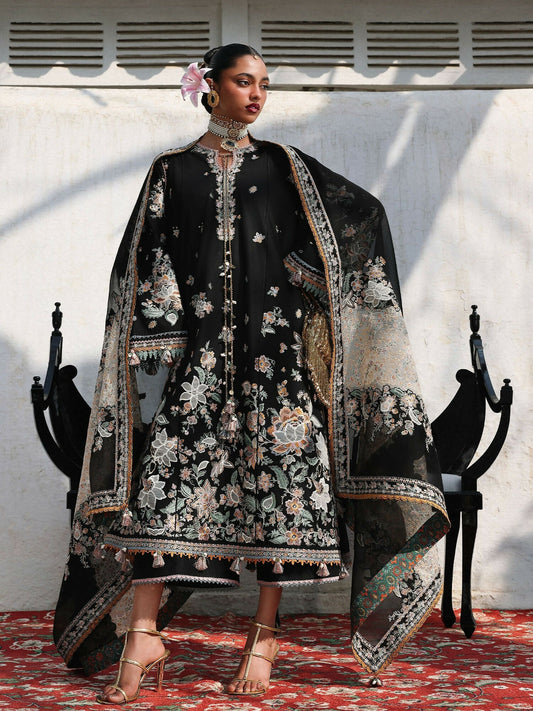 Hussain Rehar Luxury Lawn'26 Eid Edit Embroidered Unstitched 3-Piece Suit-Sable