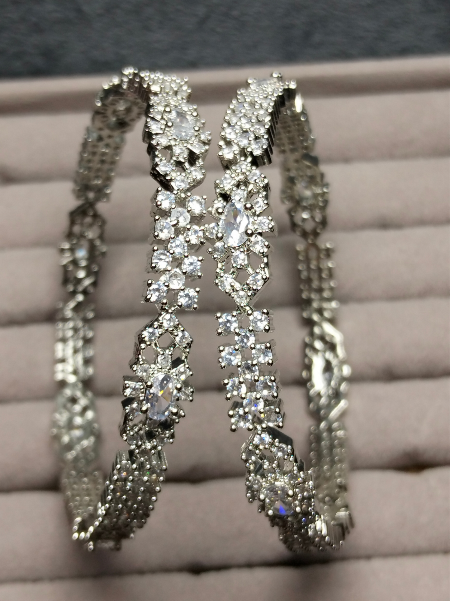 H&A Jewellery One Carat Silver Rhodium-Plated Bangles with Semi-Precious Stones