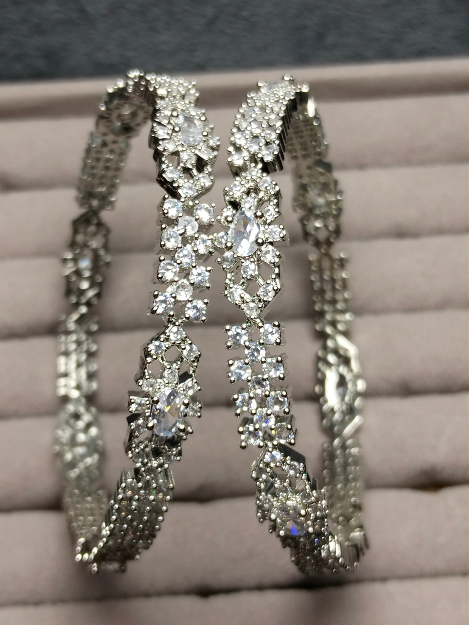 H&A Jewellery One Carat Silver Rhodium-Plated Bangles with Semi-Precious Stones