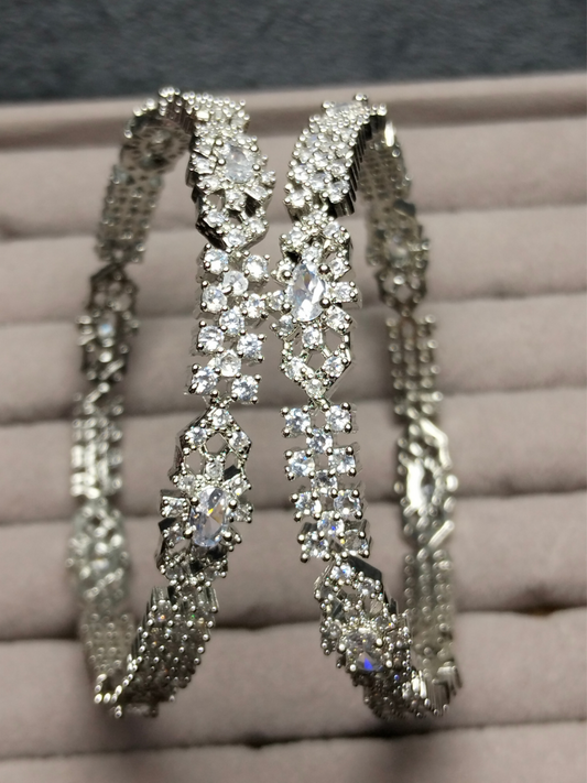 H&A Jewellery One Carat Silver Rhodium-Plated Bangles with Semi-Precious Stones