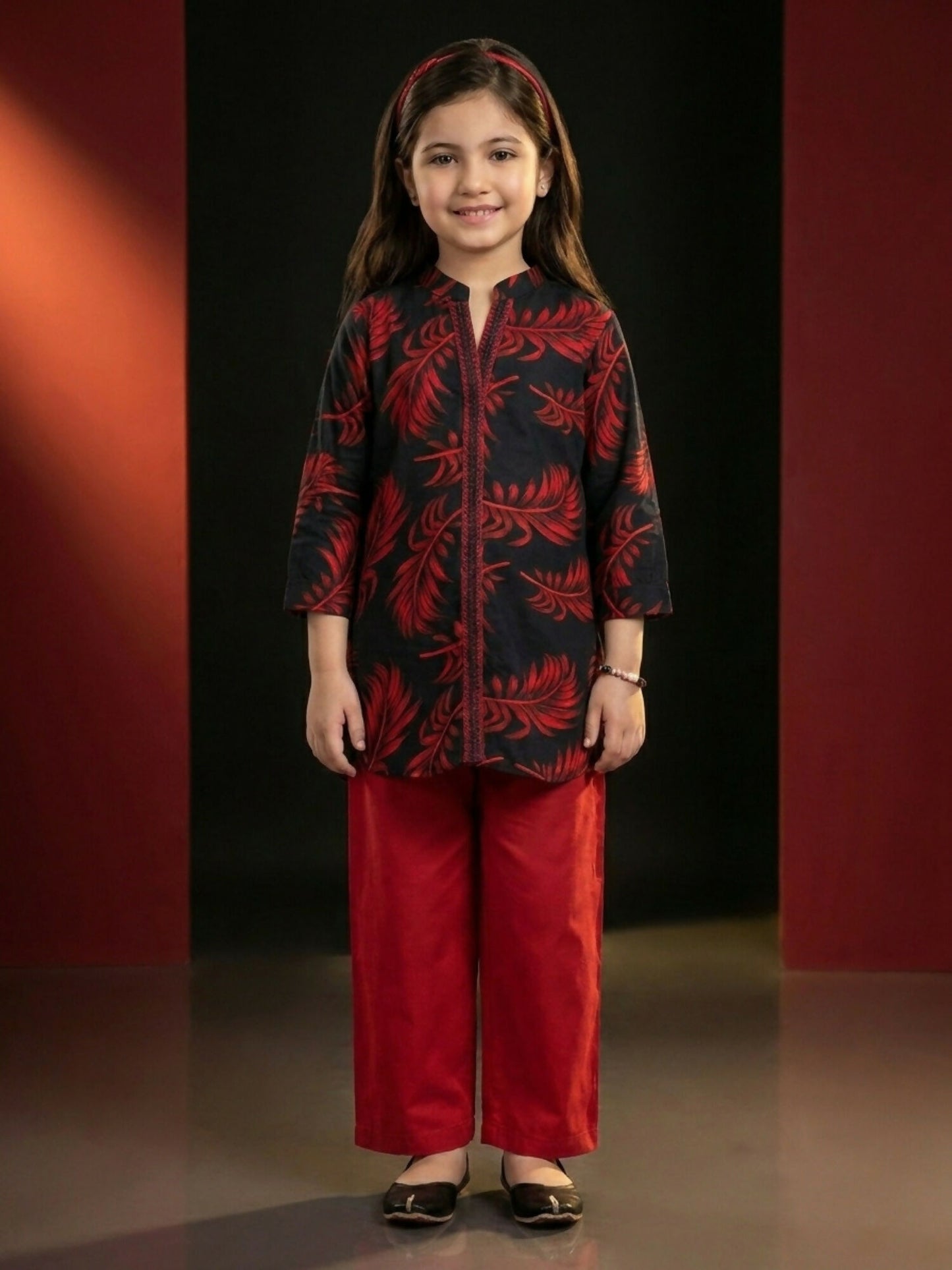 Velvour Girls Linen Printed Co-Ord Set-VG228-B