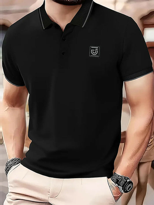 Jupiter 360 Flex high-density textured collar active posh men’s polo shirt in premium polyester with ribbed half sleeves and 4-way stretch