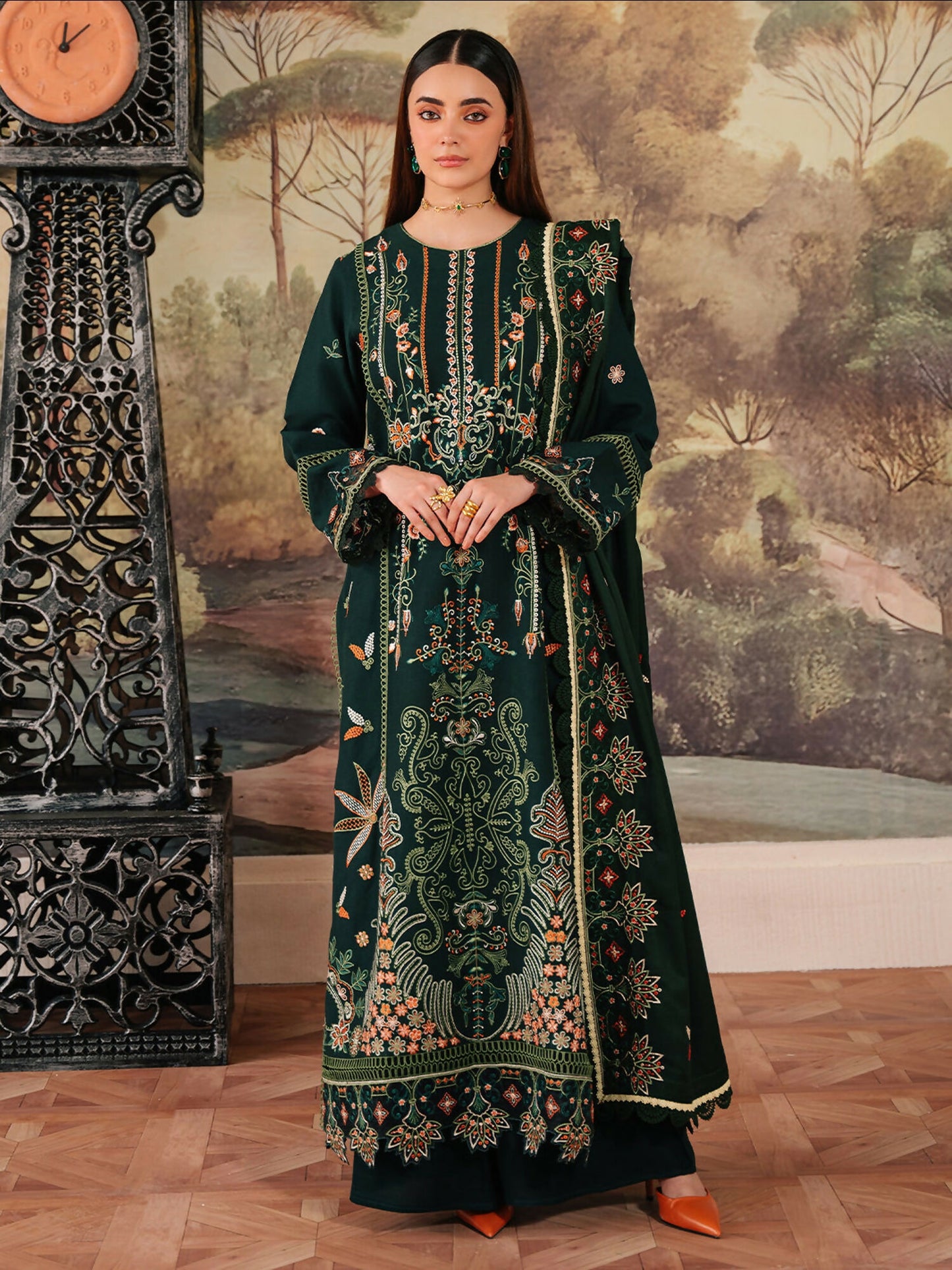 Mahnur Secret Garden Karandi Embroidered Stitched 3-Piece Suit–SG-007