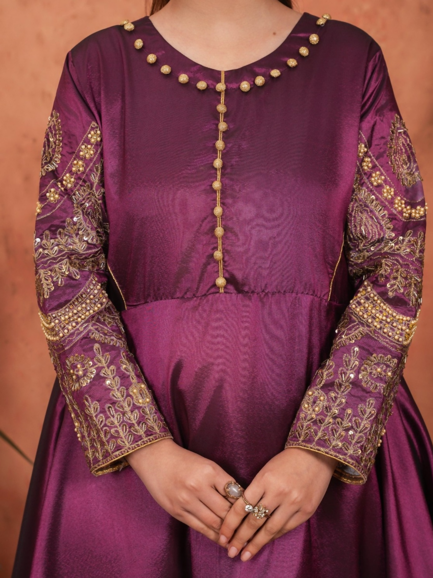 Stylish Collection Majeste Silk Embroidered Maxi-Zuri Plum