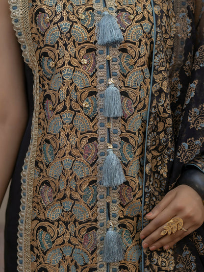 Shiza Hassan Chap Tilak Formals Pure Tusser Silk Embroidered Stitched 2-Piece Suit-Dhalia