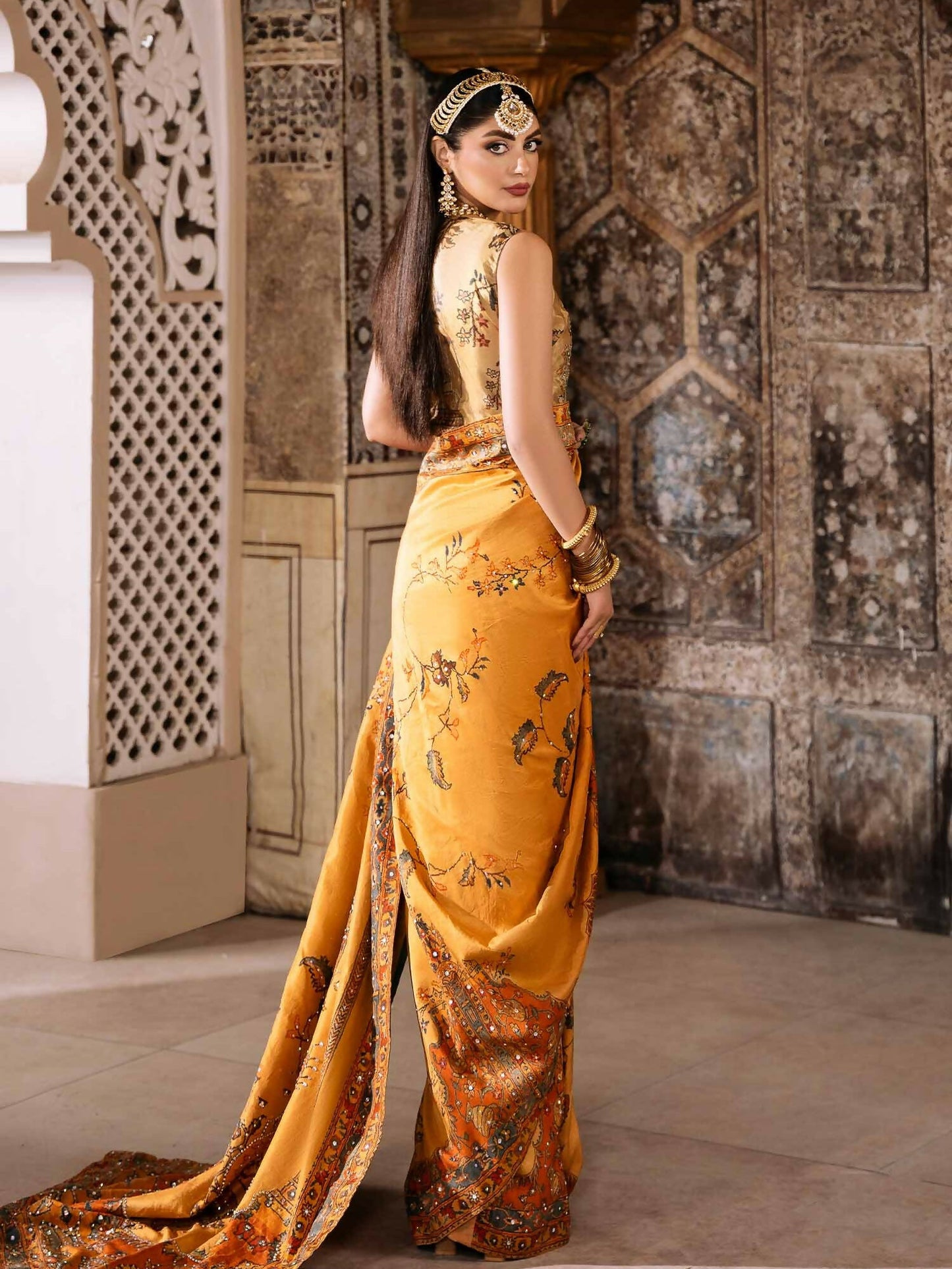 Shiza Hassan Shehnai Blended Silk Embellished Stitched Saree-Amavi