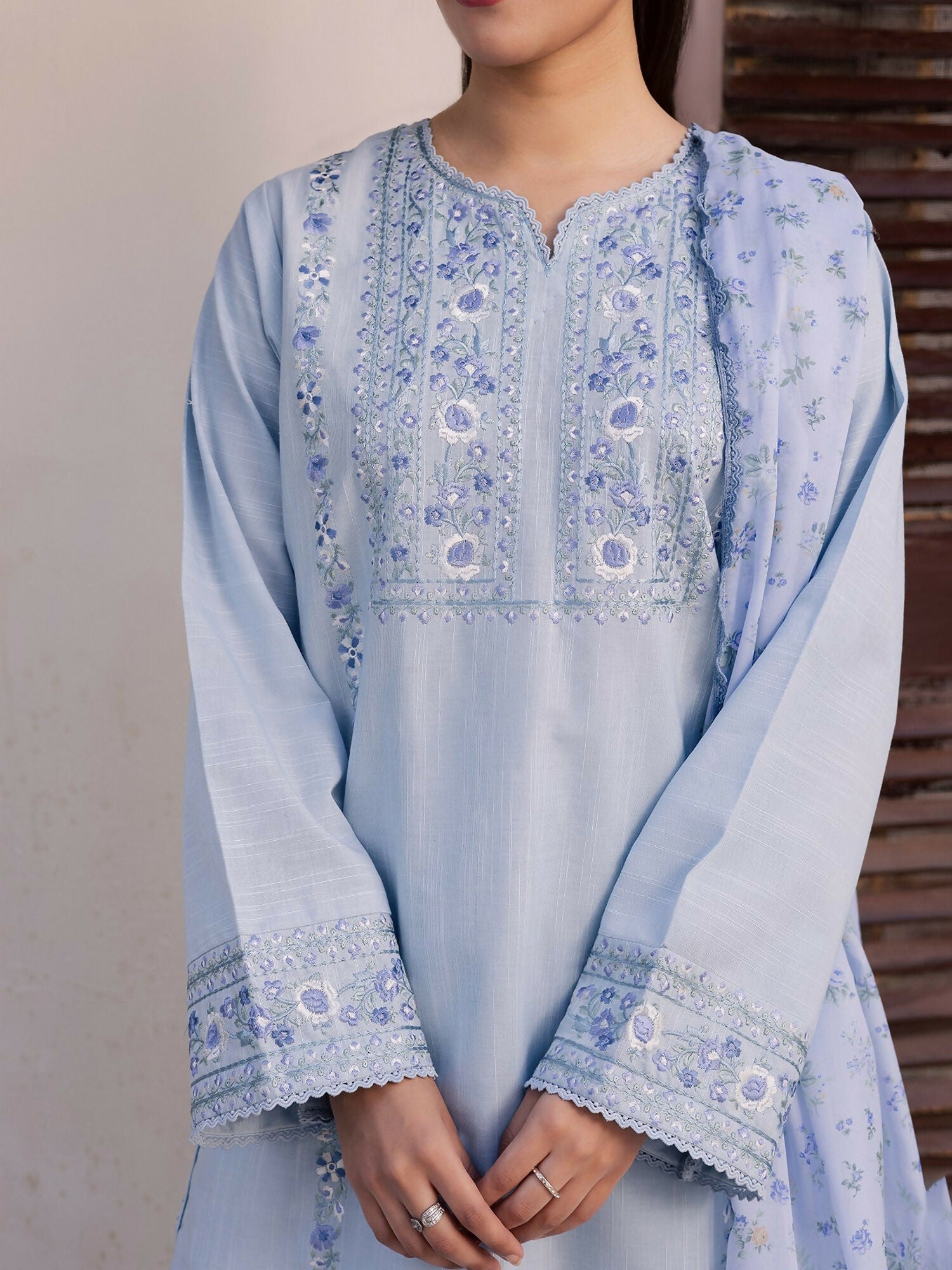 Mannat Clothing Laila Winter Pret '25 Karandi Embroidered Stitched Suit-Mist