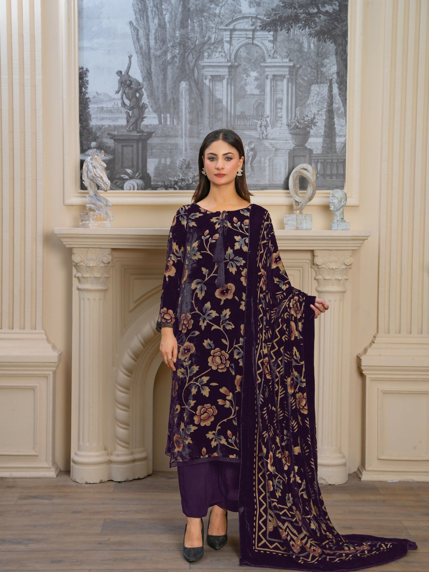 Noori Palachi Embossed Printed Unstitched 3-Piece Suit