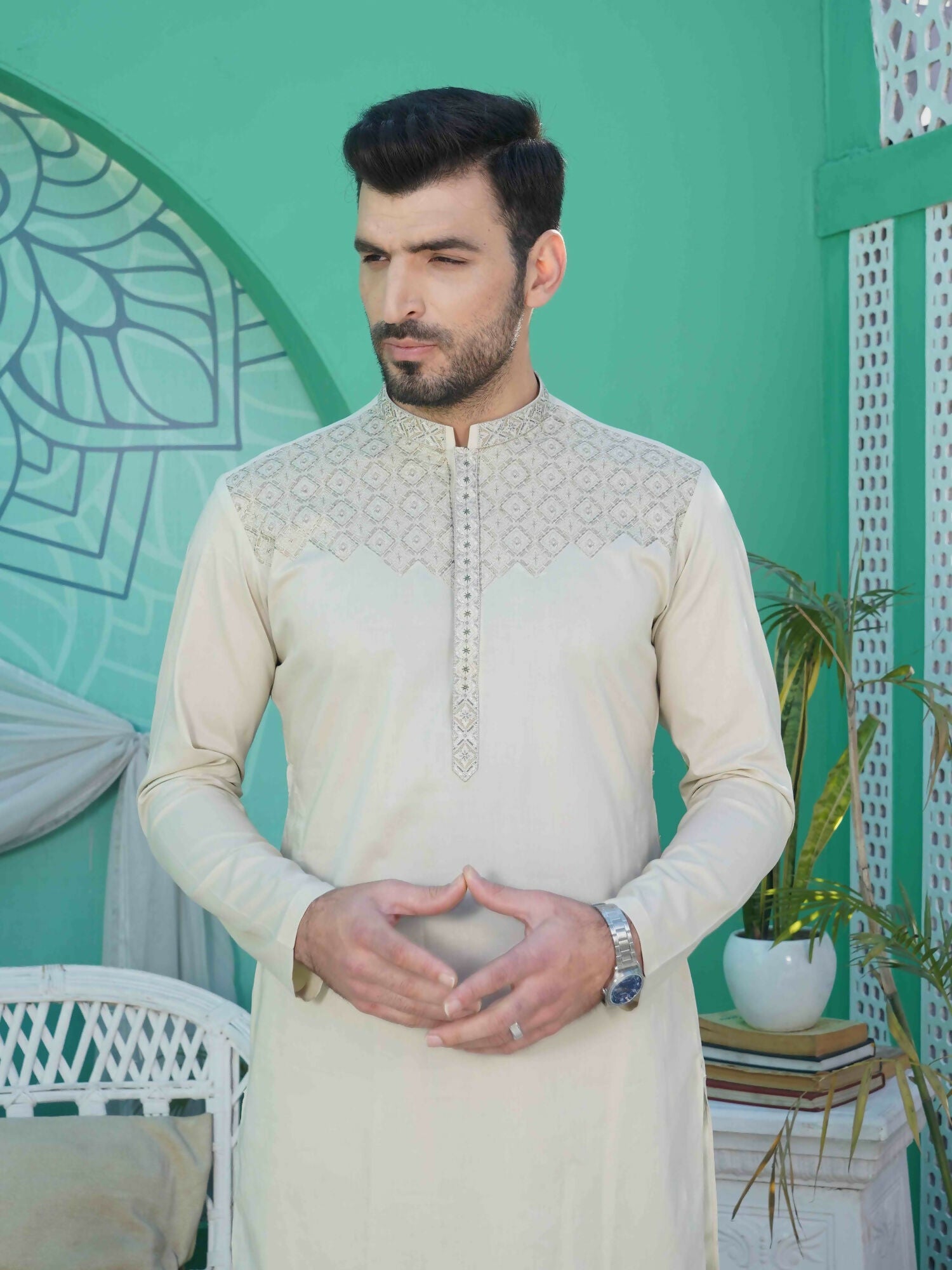 Fabrich Men Embroidered Cotton Unstitched Shalwar Kameez-GTS-B-026
