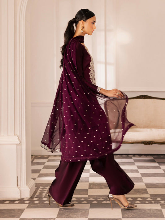 Allure By IH Be-My-Guest Thai Silk Embroidered Stitched 3-Piece Suit-Raisin
