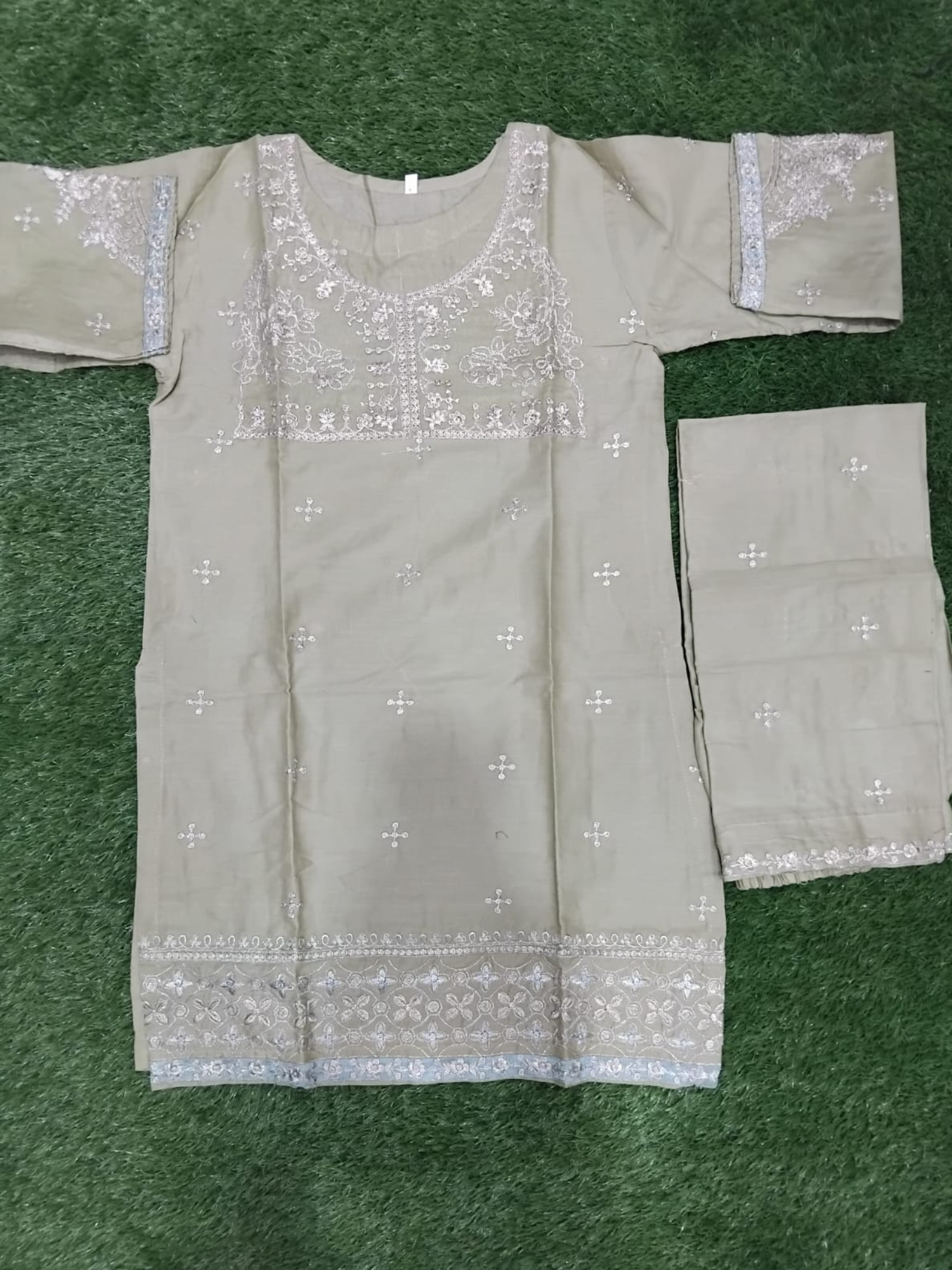 Taupe Bin Shaukat Pima Lawn Embroidered Stitched 2-Piece Suit