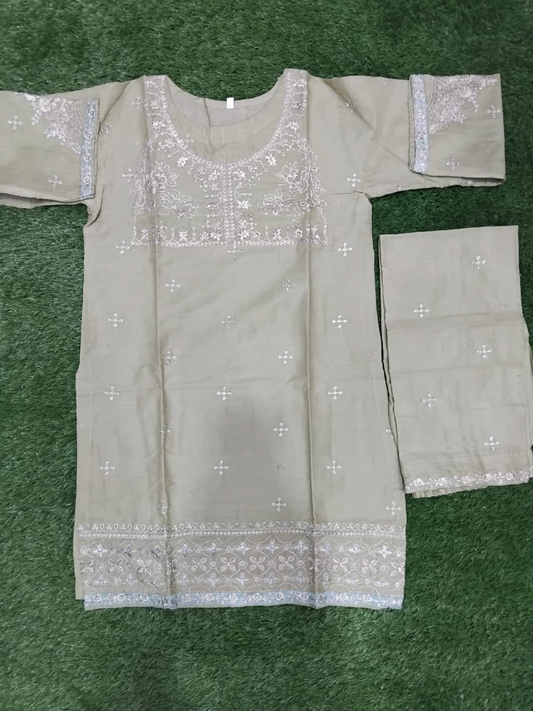 Taupe Bin Shaukat Pima Lawn Embroidered Stitched 2-Piece Suit