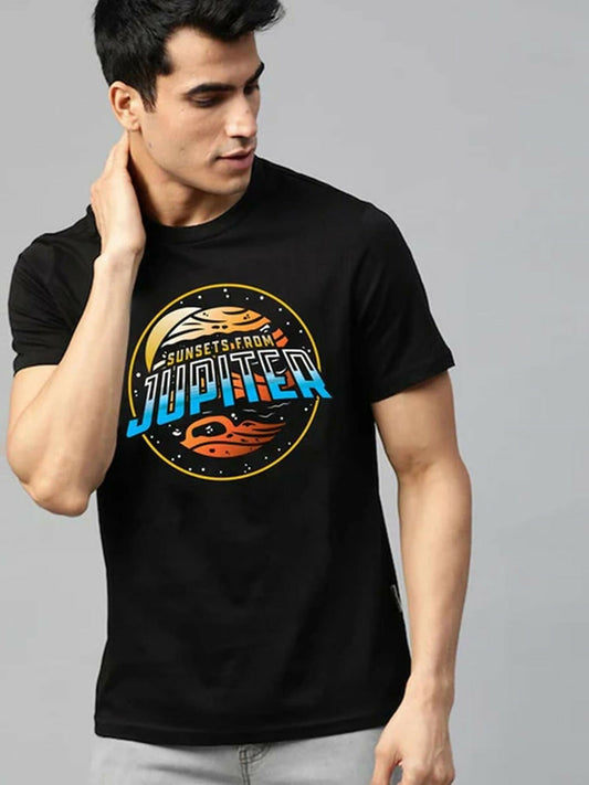 Black Jupiter Printed Sunset Graphic Tee-Shirt-14476