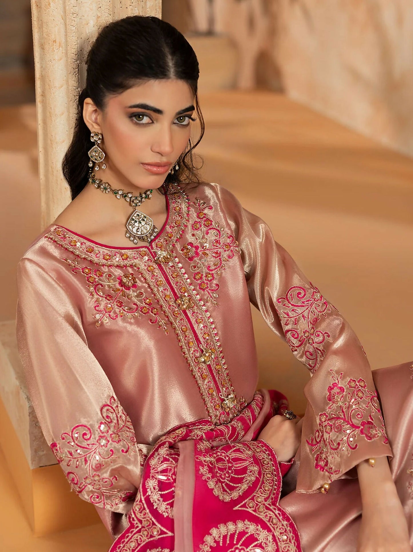 Shurooq Kanpur 1912 Tissue Embellished Stitched 3-Piece Suit-Sukhan
